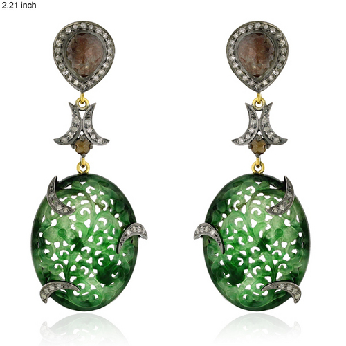 Designer Carved Jade Diamond Earrings