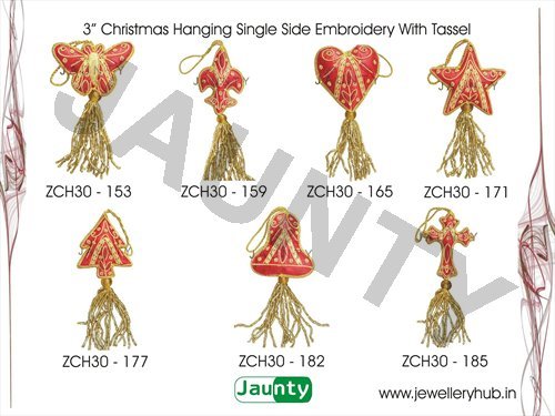 3' Christmas Hangings Single Side Embroidery With Tassel