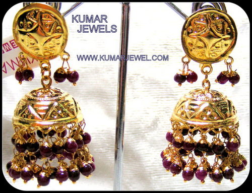 ruby beaded jhumki.