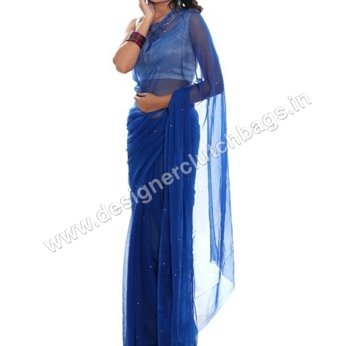 Designer Crystallized Navy Blue Saree