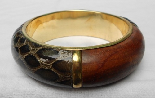 Wood Leather Join Bangle