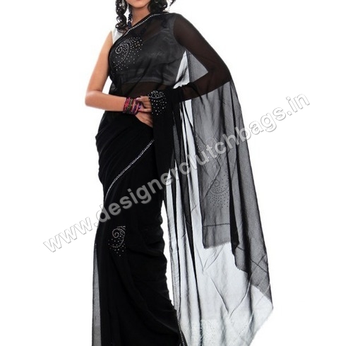 Designer Crystallized Black Saree