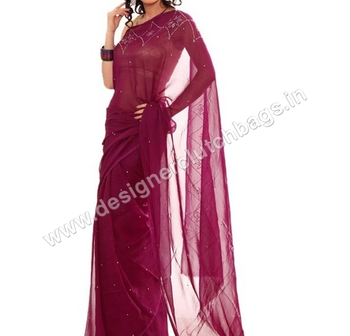 Designer Crystallized Maroon Saree
