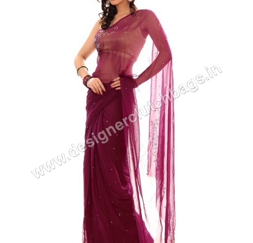 Designer Crystallized Dark Pink Saree