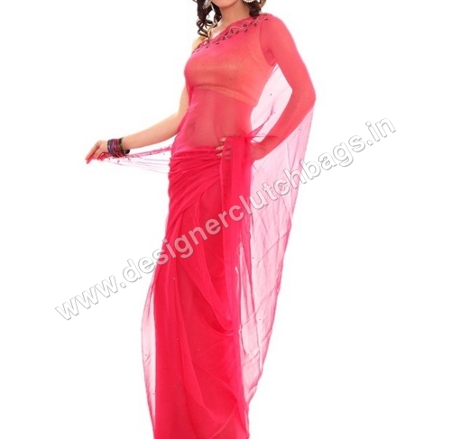 Designer Crystallized Hot Pink Saree