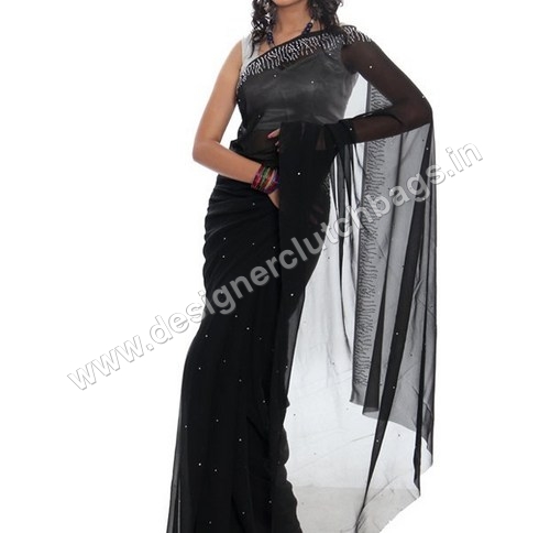 Black Magic Crystallized Saree - Net Fabric, 5.5-6 Meters, Black | Crystal Detailing, Durable Embroidery, Elegant Appeal
