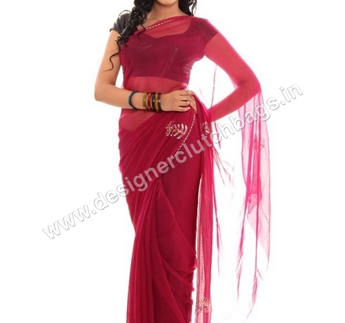 Designer Crystallized Rose Pink Saree - Net Fabric 5.5 Yards | Elegant Looks Fine Finish Skin Friendly