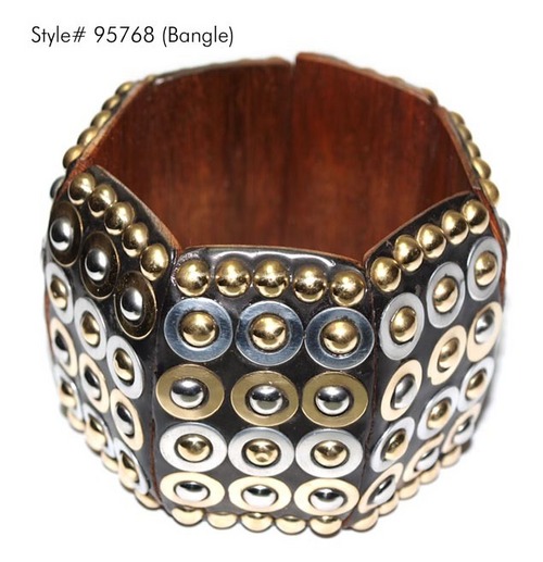 Brass Studded Wooden Bracelets