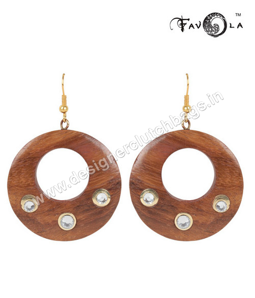 Ear Rings - Wood, 50 mm, Brown | Stylish Design, Elegant Look, Lightweight, Comfortable Wear