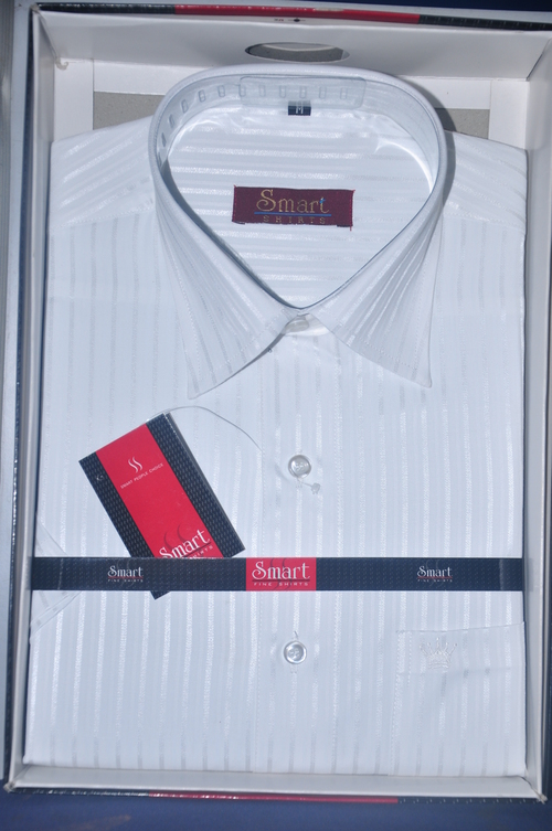 Formal Shirt - Cotton Slim Fit, White Striped | Point Collar, Elegant Style, Durable Material, Comfortable Wear
