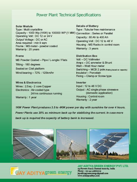 Solar Power Plant Specification
