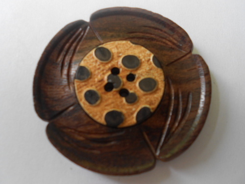 Wooden Button for Garments - Wood, 25mm Diameter, 5mm Thickness, Floral Shape, 4 Holes | Durable, Stylish, Eco-Friendly, Easy to Sew, Natural Finish