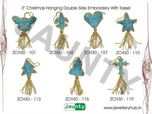 3' Christmas Hangings Double Side Embroidery With Tassel