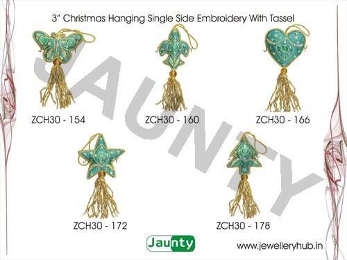 3' Christmas Hangings Single Side Embroidery With Tassel