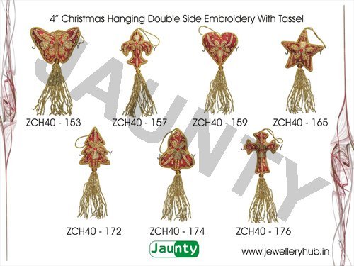 4' Christmas Hangings Double Side Embroidery With Tassel
