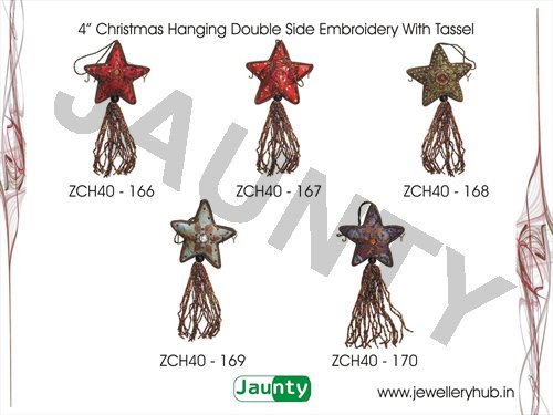 4' Christmas Hangings Double Side Embroidery With Tassel