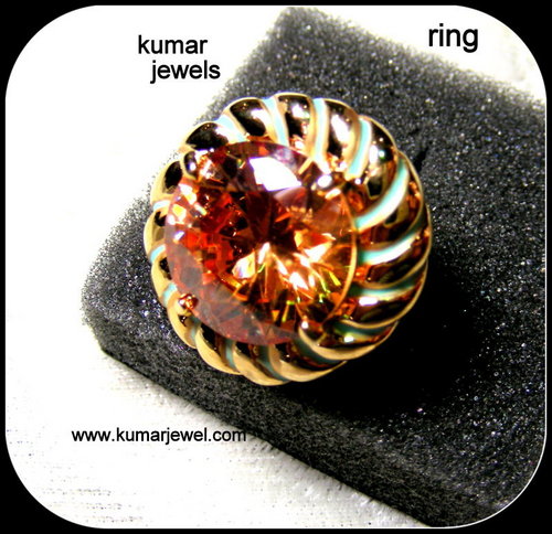 Costume Fashion Ring - Silver & Alloy, Gold Plated, Turquoise Enamel, Champagne Crystal | Elegant Party Wear
