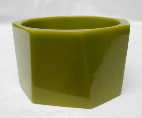 Resin Bangles - 60x50 Mm Olive Green Resin, Octagonal Shape, Glossy Finish, Lightweight Comfortable Fit