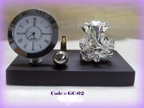 Silver Table Top Ganesha With Watch