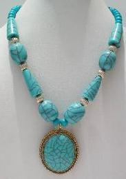 Resin Necklaces - Resin Metal 18 Inch, Turquoise Beads 1-1.5 Cm, Pendant 2 Cm, Stylish Durable Design