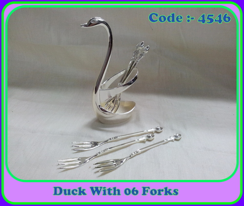 Silver Duck With 06Pcs. Fruit Forks