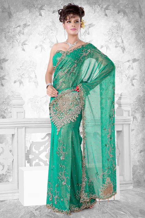 Green Shimmer Georgette Lehenga Saree