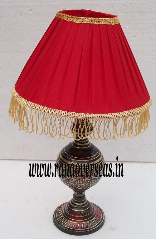 Polished Brass Metal Lamp Base With Shade.