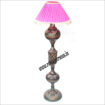 Polished Brass Metal Lamp Base With Shade.