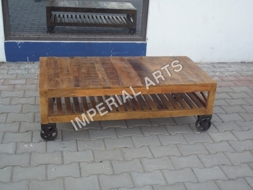 Reclaimed Wooden Furniture - Reclaimed Wood 48x24x18 Inches, Natural Finish | Unique Design, Eco-Friendly, Durable, Rustic Charm, Versatile, Customizable, Metal Wheels, Partial Assembly