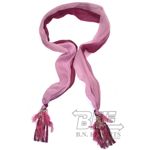 Chiffon Neckscarf With Tassle - Pink Ombre Chiffon, Fringe Tassle | Soft Fabric, Stylish Design, Fine Finish