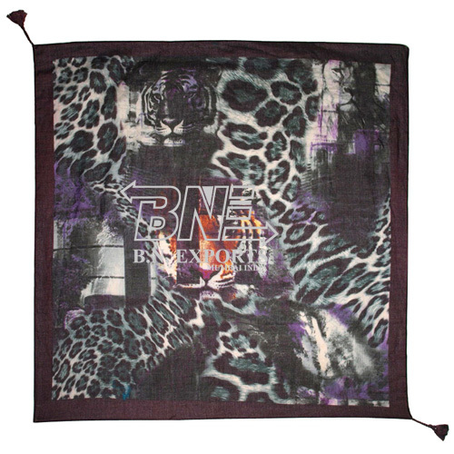 Printed Scarf With Tassle - 100% Polyester, 100x100cm, Burgundy | Soft Fabric, Digital Print, Tassel Detail