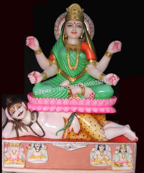 Mahamaya Mata - Marble and White Crystals, Green | Intricate Details, Polished Finish, Lively Appearance