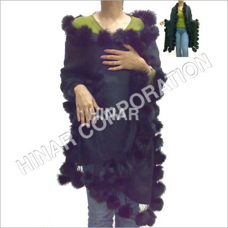 Machine Made Fur Trim Pashmina Shawl