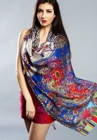 Designer Silk Shawls - 100% Silk, 50 X 180 Cms, Multi Color Jacquard Pattern | Smooth Finish, Warm Quality, Easy To Wash, Fringe Closure