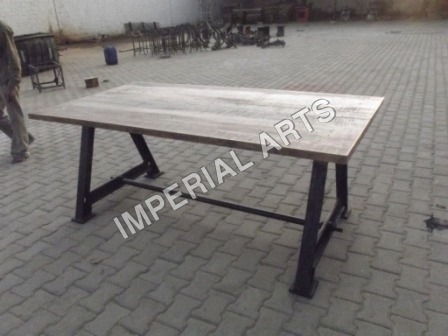 Industrial Furniture-Industrial Iron Wooden Table - Iron & Reclaimed Wood, A Frame Legs | Sturdy Design, Rustic Appeal, Powder Coated Finish