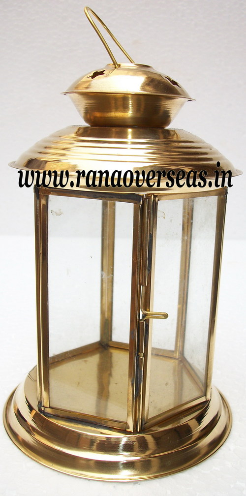 Golden Brass Metal Lantern In Polished
