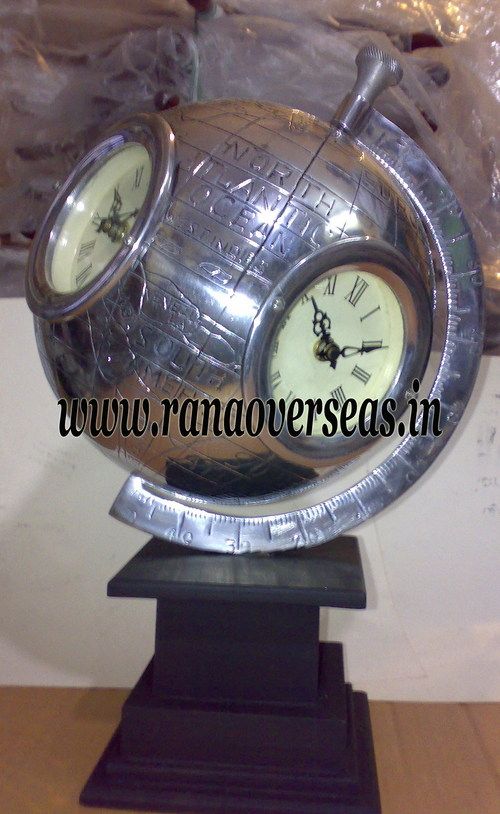 Silver Aluminium Metal Globe Clock.