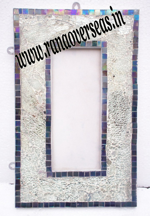 Mirror Frame in Wood, Glass Mosaic beads pasted on it.
