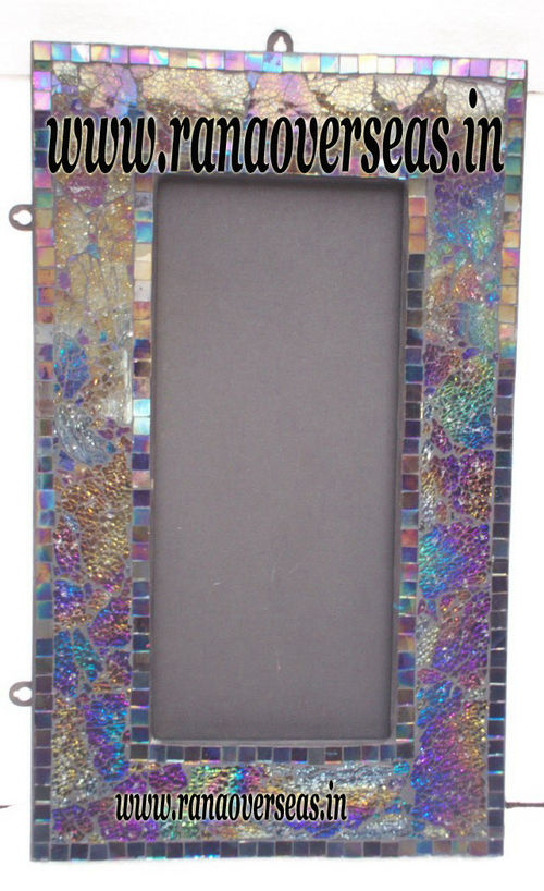 Mirror Frame in Wood, Glass Mosaic beads pasted on it.