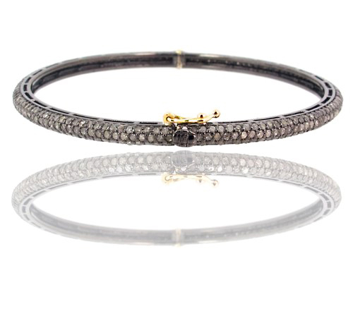 Pave Diamond Bracelets Jewelry - 14k Gold 4.46 CTS Diamond Bangle, Elegant Design, Versatile Style