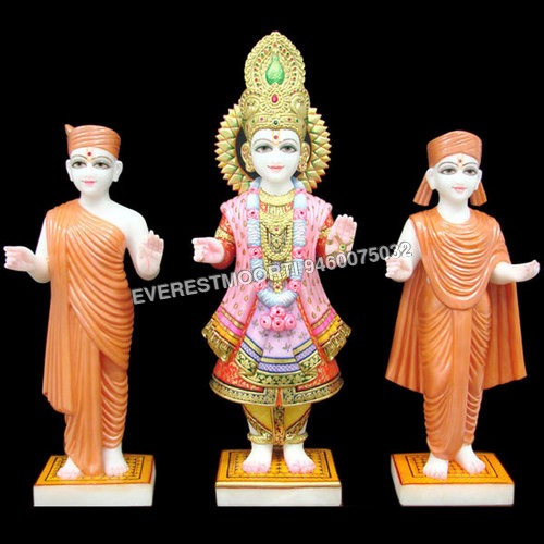 Swaminarain Statues - Marble, Varied Height, Orange | Hand-Carved, Polished Finish, Spiritual, Intricate Details