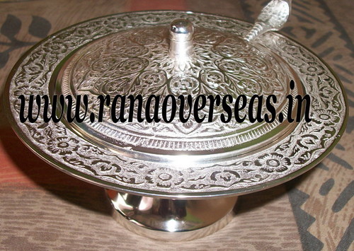 Silver Plated Kesar Bowl With Spoon.