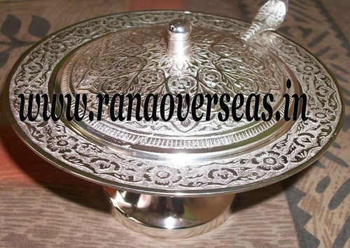 Polishing Silver Plated Kesar Bowl With Spoon.