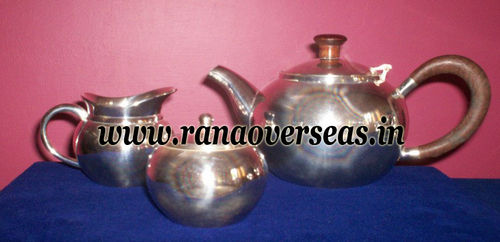 Silver Plated Tea Set with Sugar Pot, Milk Pot and Spoon 