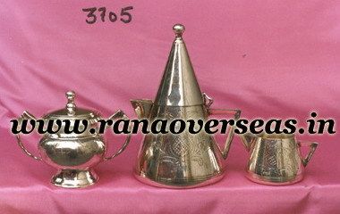 Stainless Steel Silver Plated Tea Set With Sugar Pot, Milk Pot  