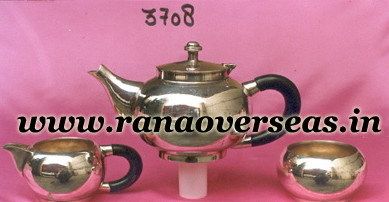 Brass metal Silver Plated Tea Set with Sugar Pot, Milk Pot  