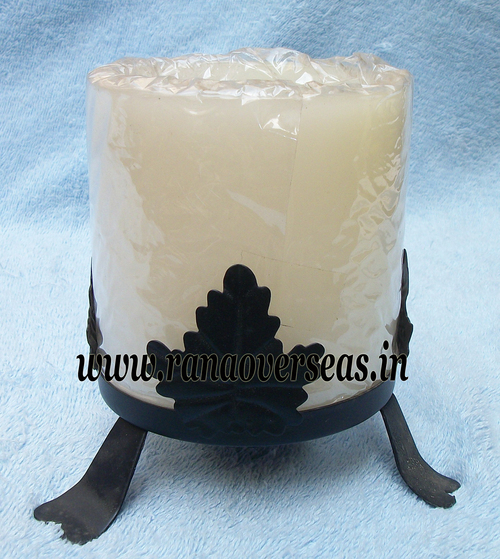 White And Black Wax Candle With Iron Stand