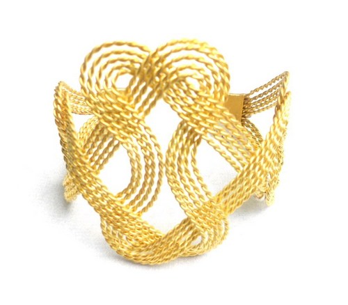 Brass Wire Cuff - 60x50mm Gold, Polished Finish, Woven Design, Durable, Intricate Detail