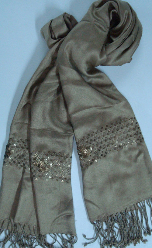 satin viscose scarf with copper sequins work
