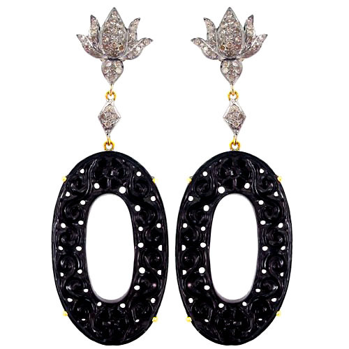 Black Onyx Diamond Carving Earrings